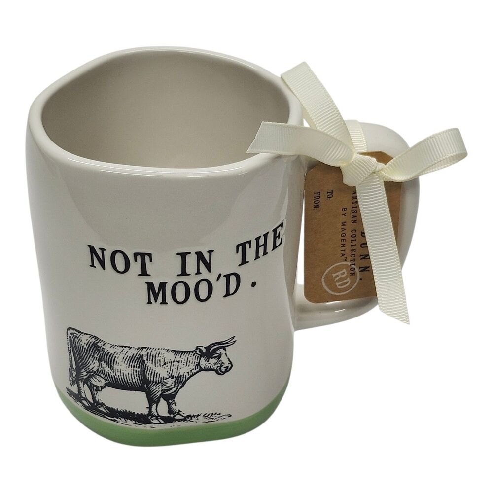 Rae Dunn Not In The Moo’d Cow Mug White Green Farmhouse Artisan Coffee Cup